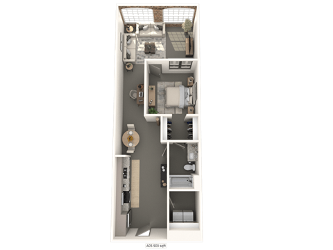 a floor plan of a one bedroom apartment at converse mill lofts in Spartanburg, SC